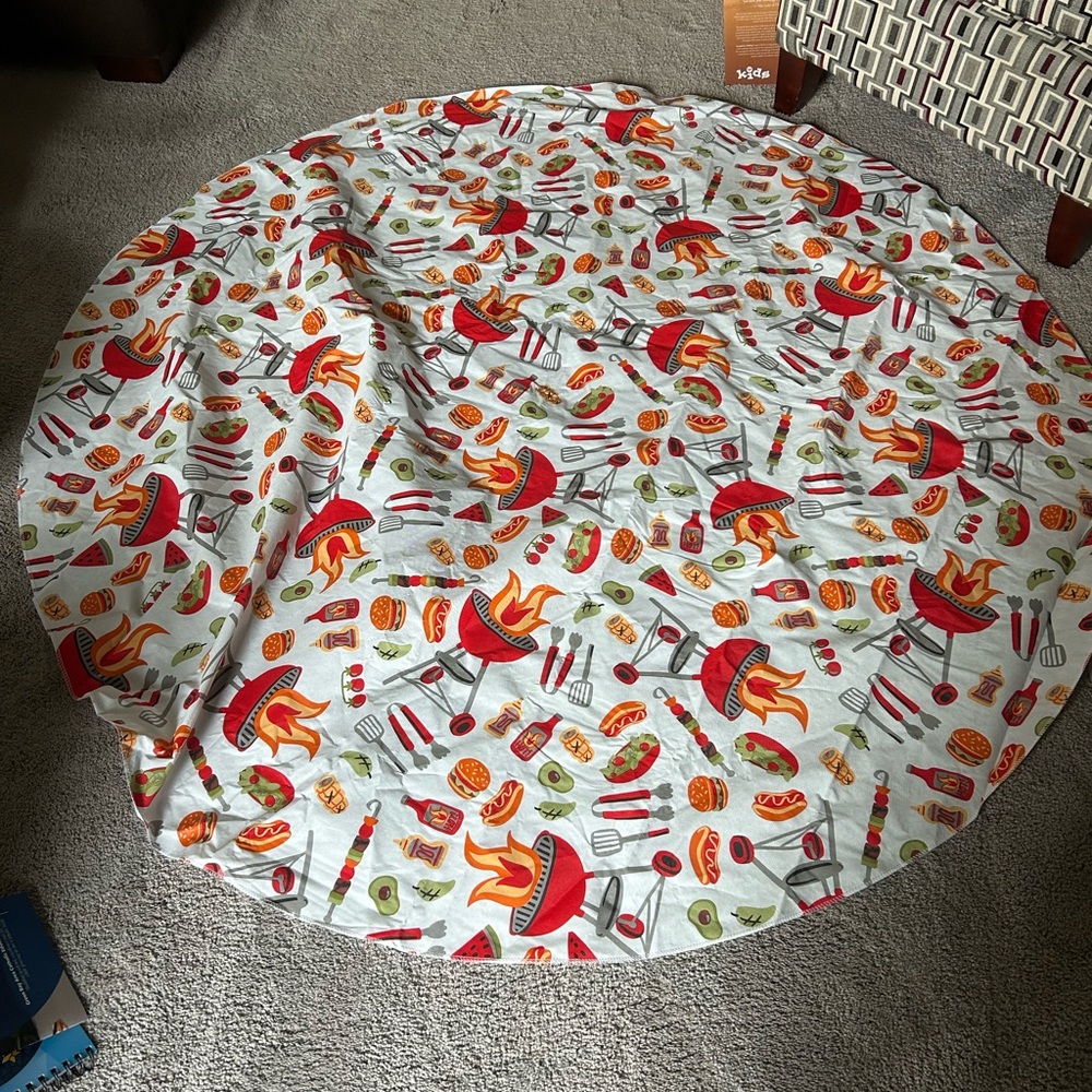 Round 60” BBQ Themed Picnic Tablecloth NWOT
